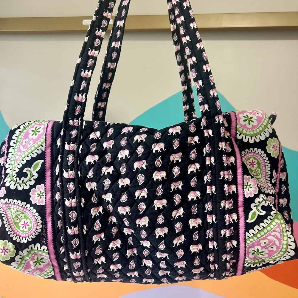 Vera Bradley Black and Pink Elephant Weekender Bag